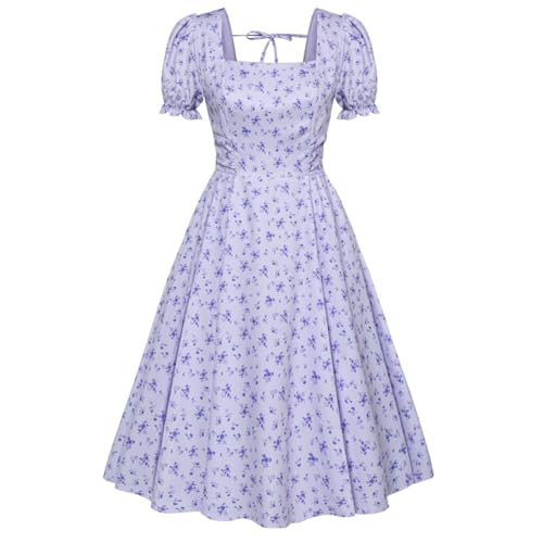 Belle Poque Damen Kleid Mit Puffärmeln Quadratischem Ausschnitt Taille Und A-Saum von Belle Poque