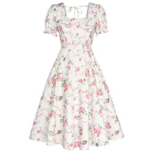 Belle Poque Damen Kleid Mit Puffärmeln Quadratischem Ausschnitt Taille Und A-Saum von Belle Poque