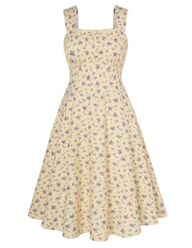 Belle Poque Damen Kleid Quadratischer Ausschnitt ärmellose A-Linie Midi Partykleid Sommer lässig fließend Swing Sonnenkleid von Belle Poque