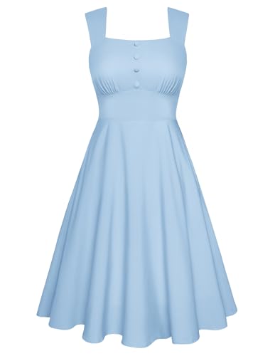 Belle Poque Damen Kleid Quadratischer Ausschnitt ärmellose A-Linie Midi Partykleid Sommer lässig fließend Swing Sonnenkleid von Belle Poque