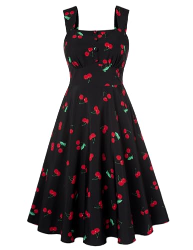 Belle Poque Damen Kleid Quadratischer Ausschnitt ärmellose A-Linie Midi Partykleid Sommer lässig fließend Swing Sonnenkleid von Belle Poque