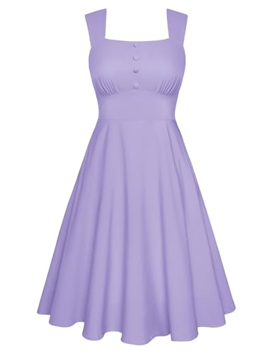 Belle Poque Damen Kleid Quadratischer Ausschnitt ärmellose A-Linie Midi Partykleid Sommer lässig fließend Swing Sonnenkleid von Belle Poque