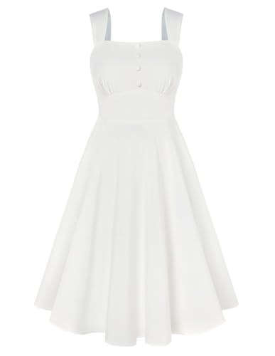 Belle Poque Damen Kleid Quadratischer Ausschnitt ärmellose A-Linie Midi Partykleid Sommer lässig fließend Swing Sonnenkleid von Belle Poque