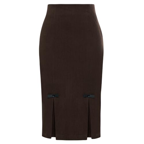 Belle Poque Damen Knielang Kord Rock Elegant Bodycon Hüftrock Braun M von Belle Poque