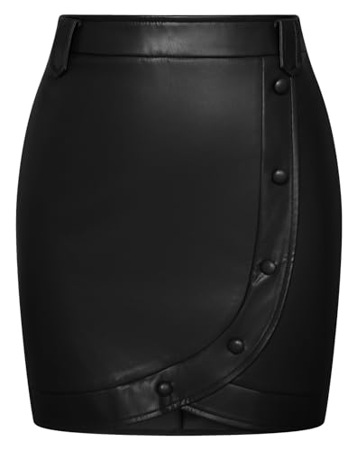 Belle Poque Damen Kunstlederrock Bleistiftrock Vintage hoch tailliert Bodycon Mini Kurzer Rock Schwarz L von Belle Poque