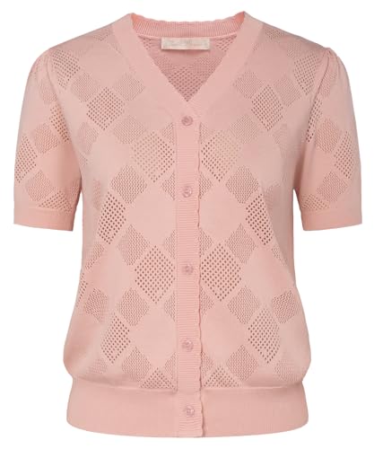 Belle Poque Rosa Strickjacke Damen Leichte Dehnbare V-Ausschnitt Knopf Oben Häkel Strickjacke für Ausgehen BP0900-03 L von Belle Poque