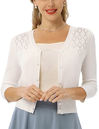 Belle Poque Damen Kurze Cardigan V-Ausschnitt 3/4 Arm Knopfleiste Leicht Causal Bolero Elfenbein L von Belle Poque