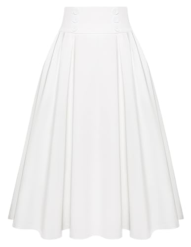 Belle Poque Damen Lässig Hohe Taille plissiert A-Linie Midi-Rock mit Tasche von Belle Poque