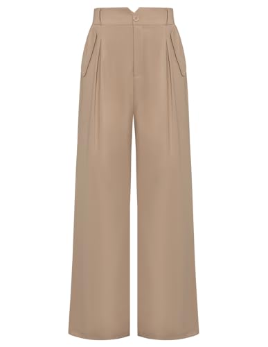 Belle Poque Damen Lässige Elastische Taille Hose Plissiertes Design Pants Khaki S von Belle Poque