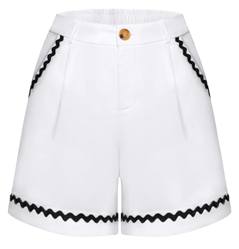 Belle Poque Damen Lose Kurz Hose Retro Elegant Einfarbig mit Spitzenbesatz Shorts Weiß XXL von Belle Poque
