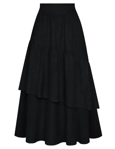 Belle Poque Damen Mittelalterlicher Rock Vintage Viktorianischer Rock Hochtaillierter Schwarzer Gothic Rock XXL von Belle Poque