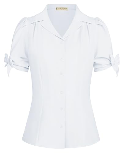 Belle Poque Damen Puffärmel Oberteile Frühling Stehkragen Fit Bluse für Arbeit Weiß XL von Belle Poque