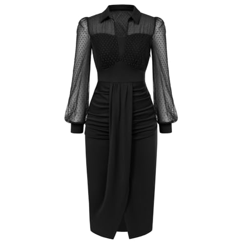 Belle Poque Damen Reverskleid Mit Hoher Taille Und Langen Ärmeln Schwarz XXL von Belle Poque