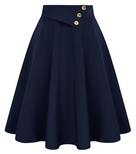 Belle Poque Damen Rock mit Taschen Einfarbig Vielseitig A-Linie Swing Rock Marineblau BP0758A23-04 L Belle Poque Damen Rock mit Taschen Einfarbig Vielseitig A-Linie Swing Rock Marineblau BP0758A23-04 L von Belle Poque