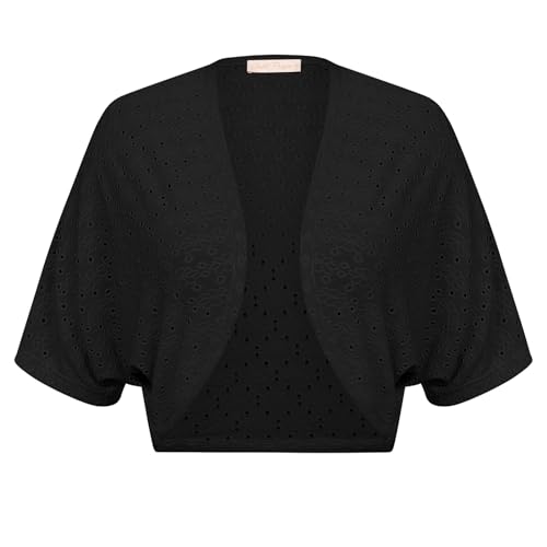 Belle Poque Damen Schwarz Bolero Kurzarm Offene Front Cropped Strickjacke für Tank Tops Schwarz BP0910-01 S von Belle Poque