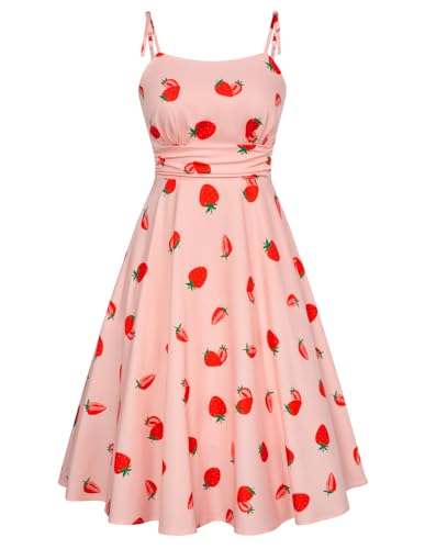 Belle Poque Damen Sommer Ärmellos Spaghettikleid Gerüscht Ausgestellt A-Linie Midi Casual Urlaub Cami Kleid von Belle Poque