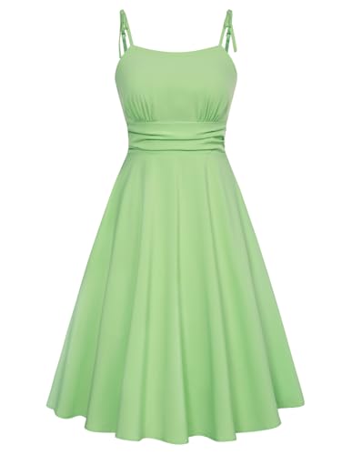 Belle Poque Damen Sommer Sonnenkleider Spaghettiträger Grün Kleid Flowy Tea Party Urlaubskleid mit Taschen Hellblau BP0928-03 XXL von Belle Poque