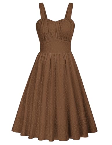 Belle Poque Strandkleider für Damen 50s 60s Vintage High Waist Swing Kleid Besticktes Baumwollkleid S von Belle Poque
