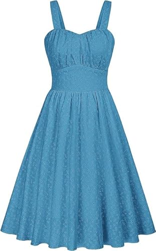 Belle Poque Strandkleider für Frauen 50s 60s Vintage High Waist Swing Kleid Besticktes Baumwollkleid S von Belle Poque