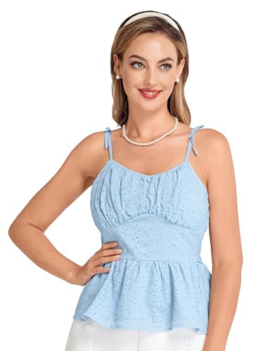 Belle Poque Damen Spaghetti Cami Oberteile Sommer Ärmellose Y2K Tank Top Hellblau XXL von Belle Poque