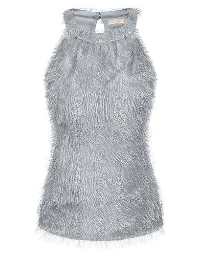 Belle Poque Damen Sparkle Party Tanktop Ärmellos Neckholder Oberteil Grau 2XL von Belle Poque