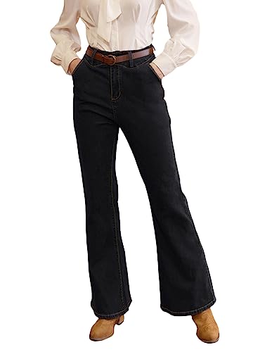 Belle Poque Damen Stretch Denim Flare Jeans Schlaghosen Jeans Summer Hose mit Taschen Schwarz S BP0755A23-01 von Belle Poque