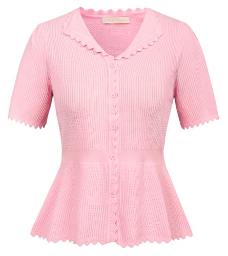 Belle Poque Damen Strickjacke Kurze Ärmel V-Ausschnitt Vintage Shrug Bolero Leichtes Strickzeug Rosa BP0905-03 M von Belle Poque