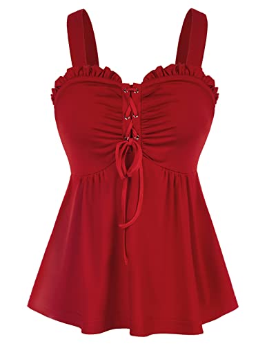 Belle Poque Damen Tank Top Ärmellos V-Ausschnitt mit Rüschen Cami Top Party Sommer Camisole Top Rot L von Belle Poque