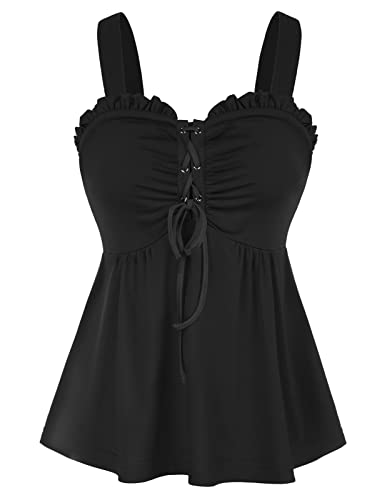 Belle Poque Damen Tank Top Ärmellos V-Ausschnitt mit Rüschen Cami Top Party Sommer Camisole Top Schwarz L von Belle Poque