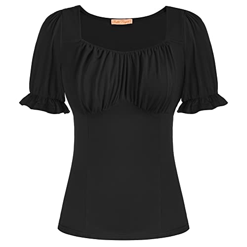 Belle Poque Damen Vintage Bluse Basic Tops eckiger Kragen Sommer Oberteil BP0376S22-02_2XL von Belle Poque