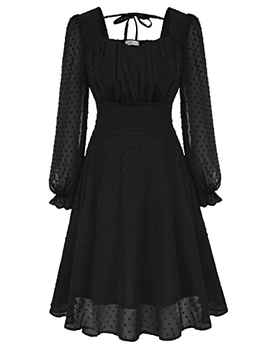 Belle Poque Damen Vintage Festlich Knielange Kleider mit Herzausschnitte Herbst Schwarz S 585A22-01 von Belle Poque