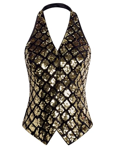 Belle Poque Damen Vintage Paillettenweste Halter V-Ausschnitt Taschentuch Saum Weste Mantel von Belle Poque