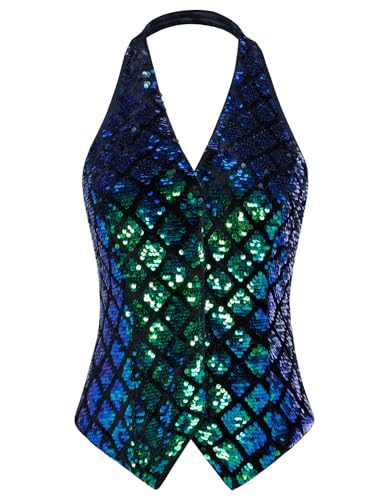 Belle Poque Damen Vintage Paillettenweste Halter V-Ausschnitt Taschentuch Saum Weste Mantel von Belle Poque