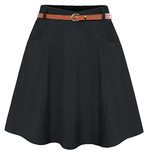 Belle Poque 1950s Vintage Rock für Frauen Hohe Taille A-Linie Flowy Rock Elegant Retro Faltenrock Schwarz BP0828-01 M von Belle Poque