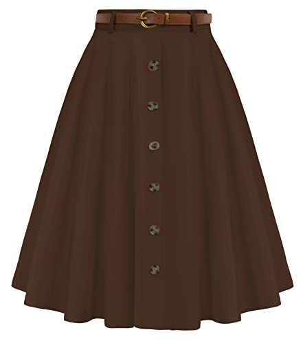 Belle Poque Damen Vintage Röcke Stretch Hohe Taille A-Linie Midi Röcke mit Taschen & Gürtel von Belle Poque