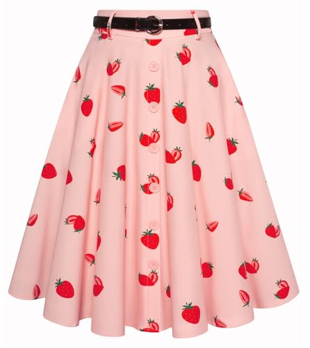 Belle Poque Damen Vintage Röcke Stretch Hohe Taille A-Linie Midi Röcke mit Taschen & Gürtel von Belle Poque