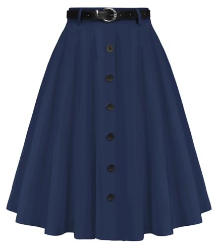 Belle Poque Damen Vintage Röcke Stretch Hohe Taille A-Linie Midi Röcke mit Taschen & Gürtel von Belle Poque