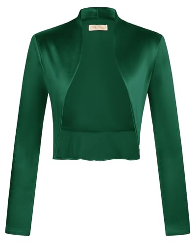 Belle Poque Damen Vintage Satin Bolero Lange Ärmel Offen Vorne Gerafften Saum Shrug für Abend Party Belle Poque Damen Vintage Satin Bolero Lange Ärmel Offen Vorne Gerafften Saum Shrug für Abend Party von Belle Poque
