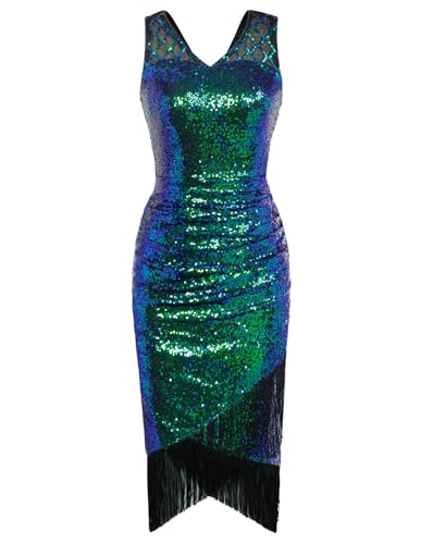 Belle Poque Damen Weihnachtskleid Flapper Kleider Party Kostüm Kleid Pailletten Kleid Glitzer Party Kleider Grün XL BP0759A23-05 von Belle Poque