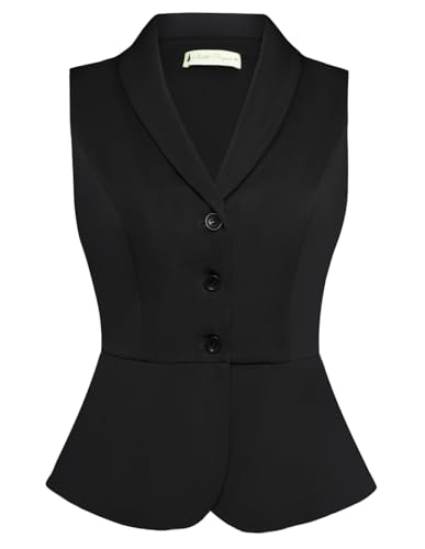 Belle Poque Damen Weste Reverskragen V-Ausschnitt Anzug Weste Elegant Button Down Dressy Anzug Weste für Business Work von Belle Poque
