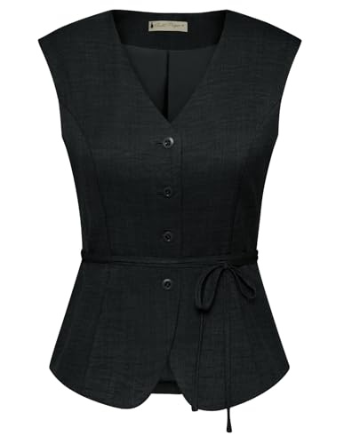 Belle Poque Damen Weste Vielseitig V-Ausschnitt Ärmellos Button Down Anzug Weste mit String Belle Poque Damen Weste Vielseitig V-Ausschnitt Ärmellos Button Down Anzug Weste mit String von Belle Poque