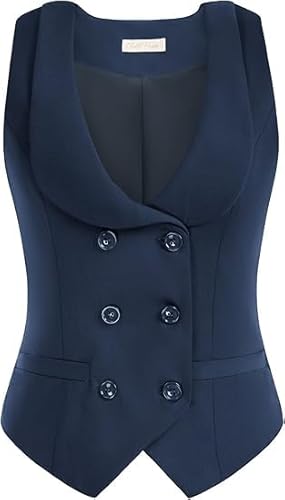 Belle Poque Damen Weste Vintage U-Ausschnitt Ärmellose Westen für Hemden und Oberteil Marineblau von Belle Poque