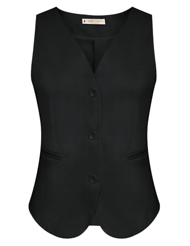 Belle Poque Damen Westen Sommer Vielseitig V-Ausschnitt Ärmellos Button Down Anzug Weste mit Taschen von Belle Poque