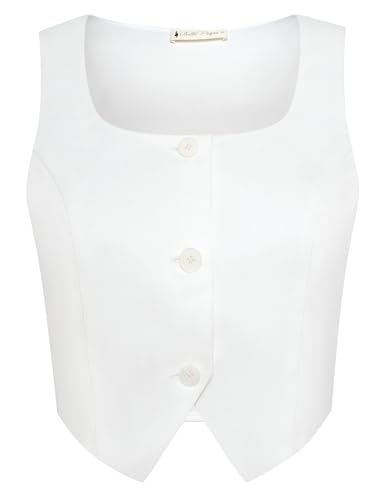 Belle Poque Damen Weiß Weste Sommer Lässig Dressy Anzug Weste Viereckiger Hals Button Down Weste Blazer Weiß L von Belle Poque