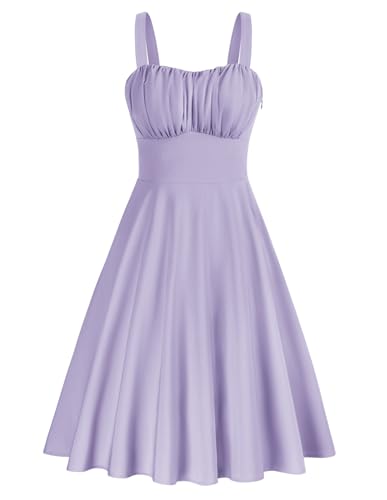 Belle Poque Hochzeitsgast Kleid Damen Sommer Ärmellos A-Linie Midi Kleider Elegante Lila Kleid L von Belle Poque