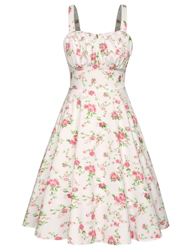 Belle Poque Kleid Damen Sommer Ärmellos A-Linie Midi Sonnenkleid Herzausschnitt Kleid Strandkleid S von Belle Poque