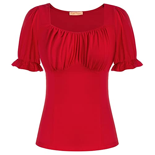 Belle Poque Damen eckiger Kragen Oberteile Oberteil Basic Tops BP0376S22-01_2XL von Belle Poque