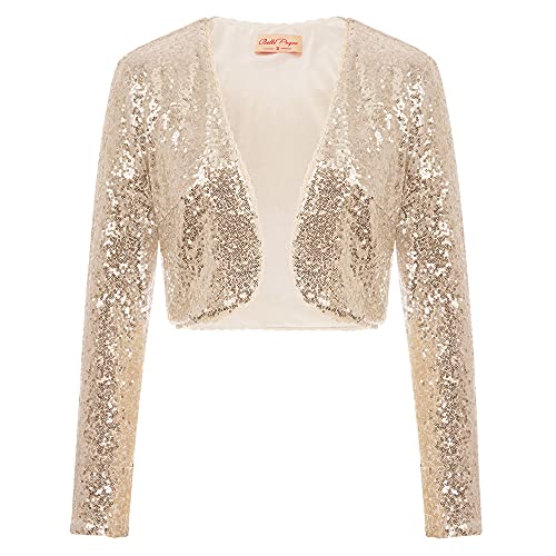 Belle Poque Elegante Bolero Damen hülsen Pailletten Bolero Champagner Bolerojacke festlich Shrug von Belle Poque