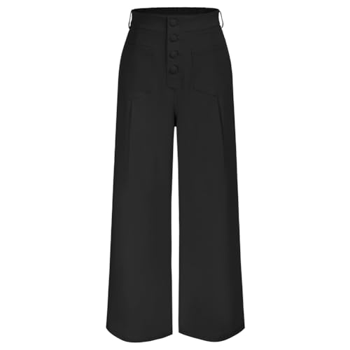 Elegante Damenhose Mit Hoher Taille Und Taschen M Schwarz von Belle Poque