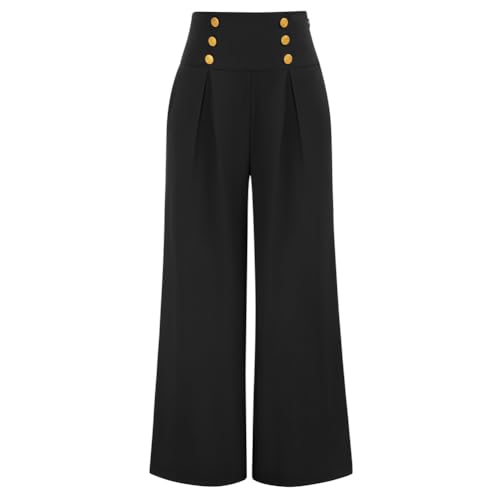 Belle Poque Elegante Damenhose Mit Hoher Taille Und Taschen Eleganthose XXL Schwarz von Belle Poque